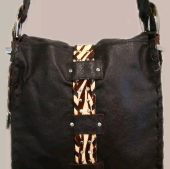 CHARM & LUCK NWD Zebra Calf Hair Brown Ltr Bag Vintage - Picture 11 of 12